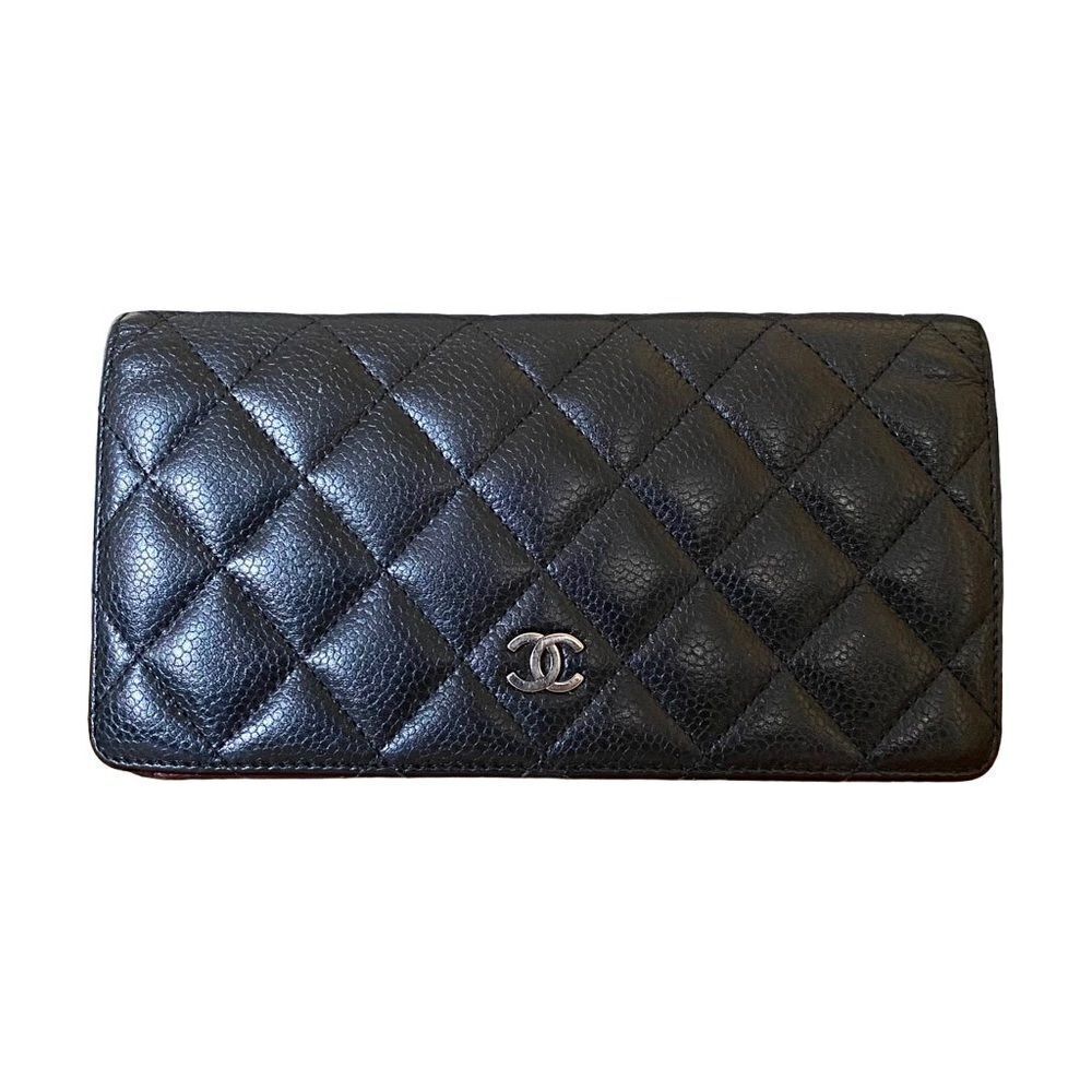 CHANEL CC Quilted Caviar Leather Long Wallet Black